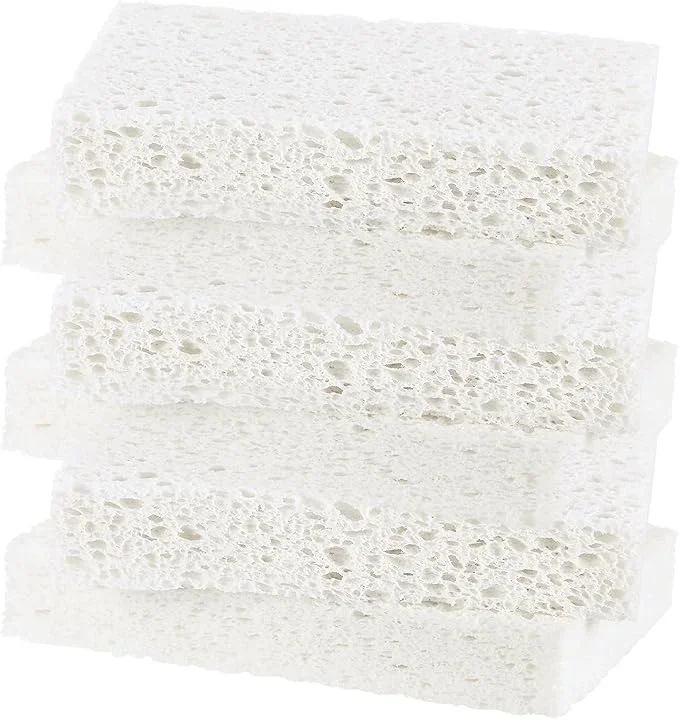 6-Pack Kitchen Sponges, Condense Eco Cellulose Non-Scratch Scrub Heavy Sponge for Kitchen/Household/Bathroom, Clean Tough Messes Dish Scrubber [White]