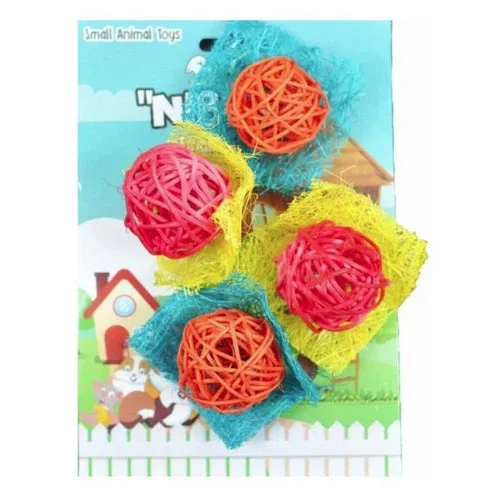 A&E Cage Company, AE Cage Company Nibbles Bon Bon Loofah Chew Toys Assorted Colors, 4 count