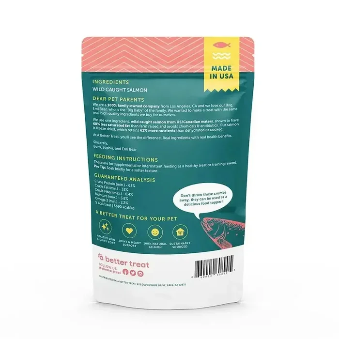 A Better Treat Freeze Dried Raw Wild Caught Salmon Dog and Cat Treats 3 oz