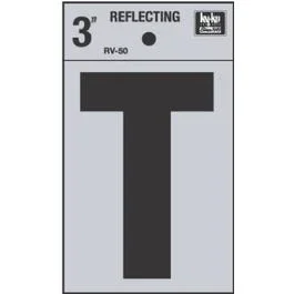Address Letter, “T”, Black Reflective Vinyl, Adhesive, 3-In.
