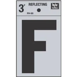 Address Letters, “F”, Reflective Black/Silver Vinyl, Adhesive, 3-In.