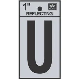 Address Letters, “U”, Reflective Black/Silver Vinyl, Adhesive, 1-In.