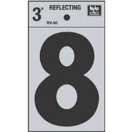 Address Number “8”, Reflective Black Vinyl, 3-In.