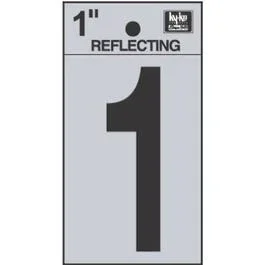 Address Numbers, “1”, Reflective Black/Silver Vinyl, Adhesive, 1-In.