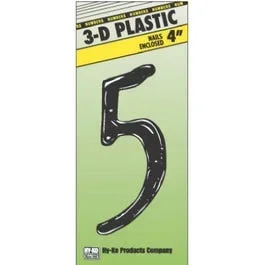 Address Numbers, “5”, Black Plastic, Nail-In, 4-In.