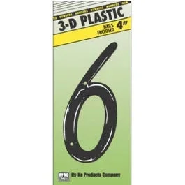 Address Numbers, “6”, Black Plastic, Nail-In, 4-In.