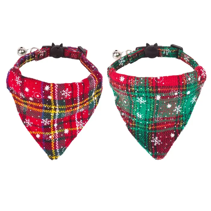 Adoggygo Christmas Cat Bandana Collars Breakaway With Bell, 2 Pack Adjustable Cat Collar With Removable Bandana, Cat Christmas Collar For Kittens Cats (Christmas)