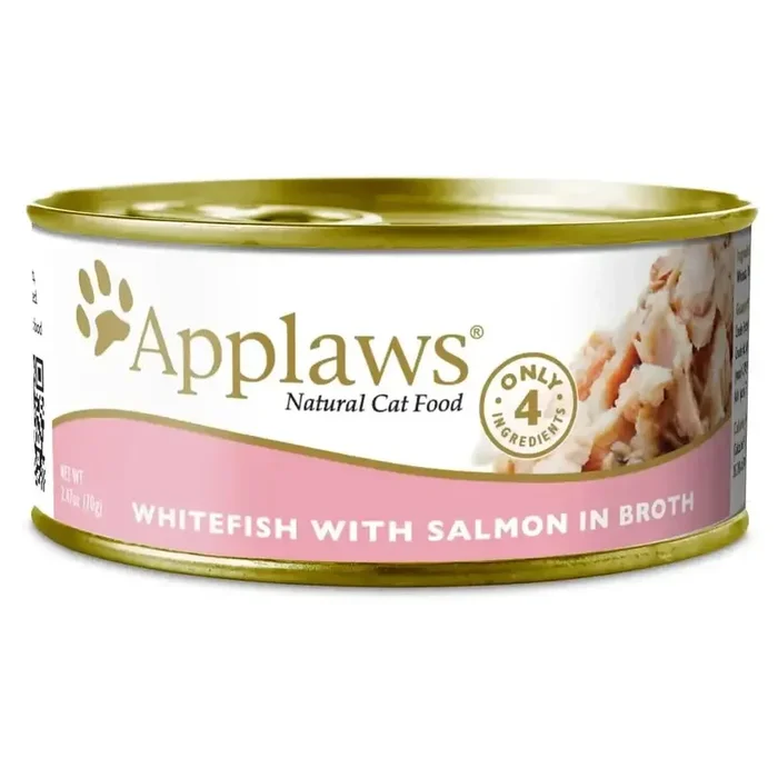 Applaws Natural Wet Cat Food Whitefish with Salmon in Broth 2.47oz Can 24/cs
