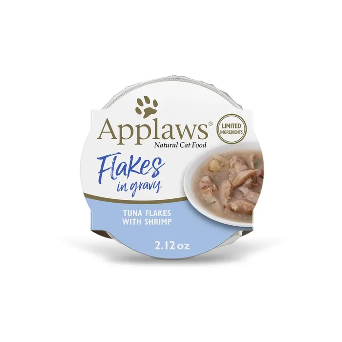Applaws Tuna Filet Flakes and Shrimp in Gravy Wet Cat Food Tray – 2.12 Oz – Case of 18