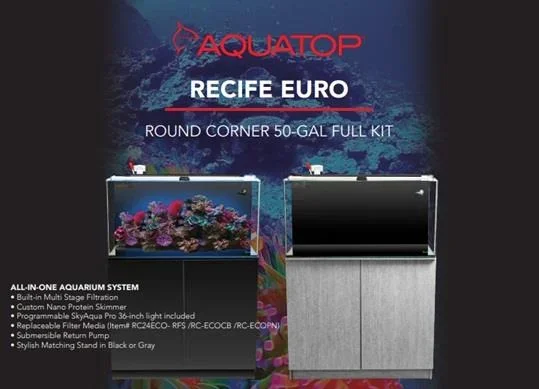 Aquatop Recife Euro Round Corner Aquarium Kit with Stand – Black