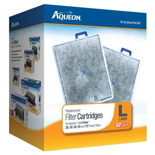Aqueon Replacement Filter Cartridge For QuietFlow 20, 30, 50, 55, 75 – Large – 12 pk