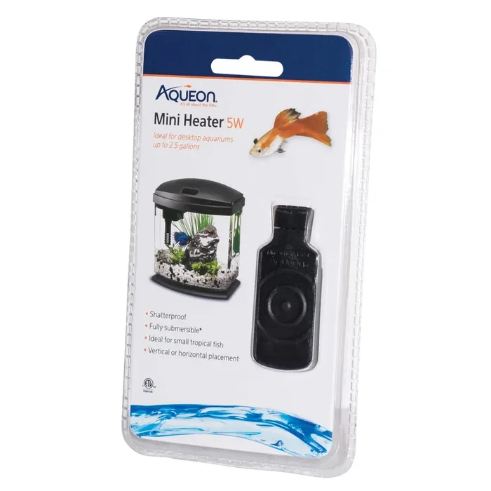 Aqueon Submersible Aquatic Flat Heater Mini – Black – Up To 2.5 gal – 5 W