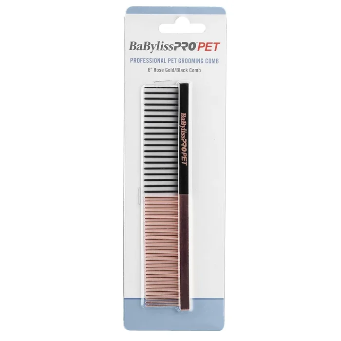 BaByliss Pro Pet Cat and Dog Comb – Rose Gold/Black – 6″ Inches