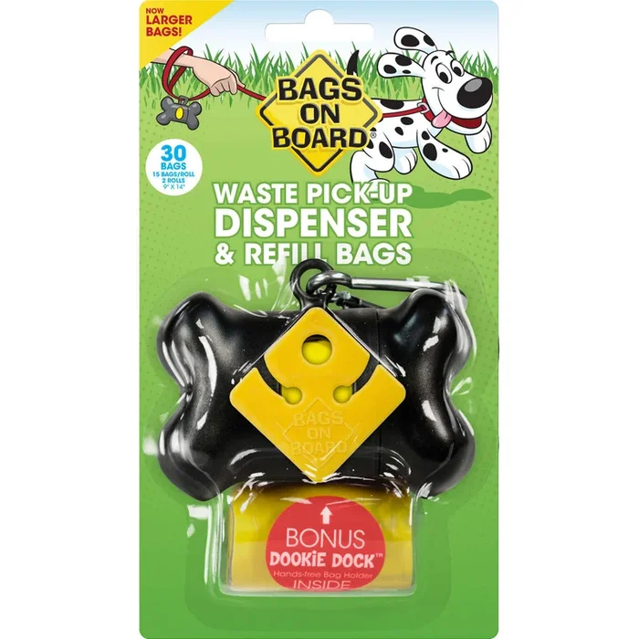 Bags on Board Waste Pick-Up Dispenser and Refill Bags with Dookie Dock 30 bags