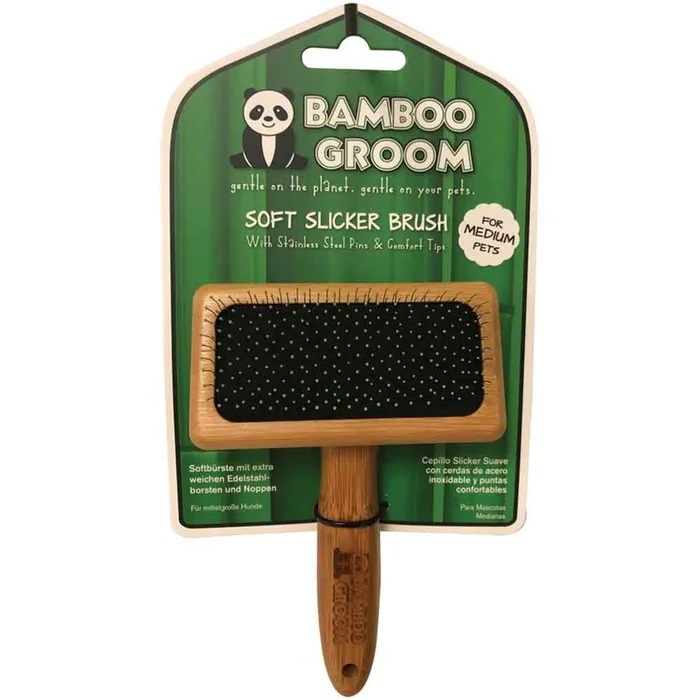 Bamboo Groom Soft Slicker Pets Brush Medium