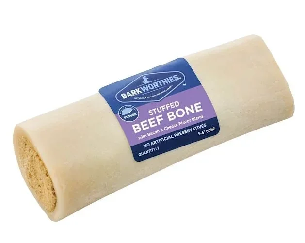 Barkworthies 3″-4″ Shin Bone Stuffed with Bacon & Cheese Dog Chew Treats – 15 ct Case – Case of 1
