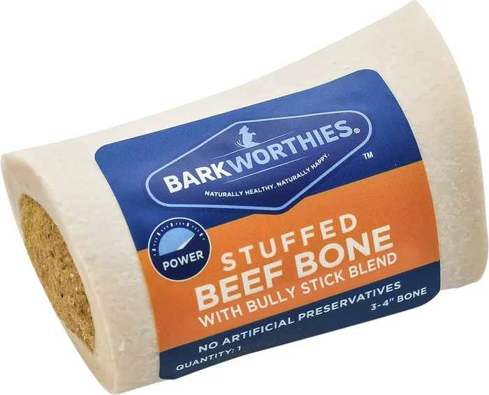 Barkworthies 3″-4″ Shin Bone Stuffed with Bully Stick Blend Dog Chew Treats – 15 ct Case – Case of 1