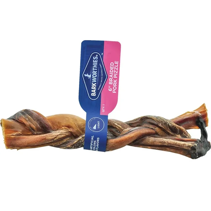 Barkworthies Pizzle de cerdo trenzado 6 ” (1 recuento)