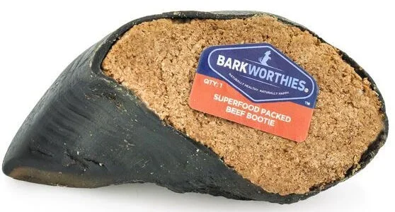 Barkworthies Superfood Packed Beef Booties with S.Potato Pumpkin & Carrot Blend Beef Stuffed Cow Hooves – Case of 20