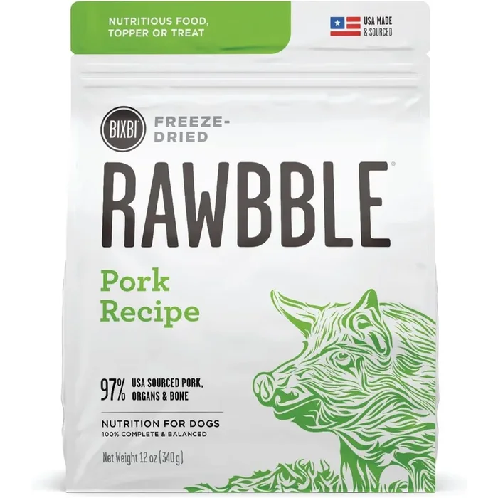 Bixbi Rawbble Freeze Dried Raw Dog Food – Pork – 12oz Bag
