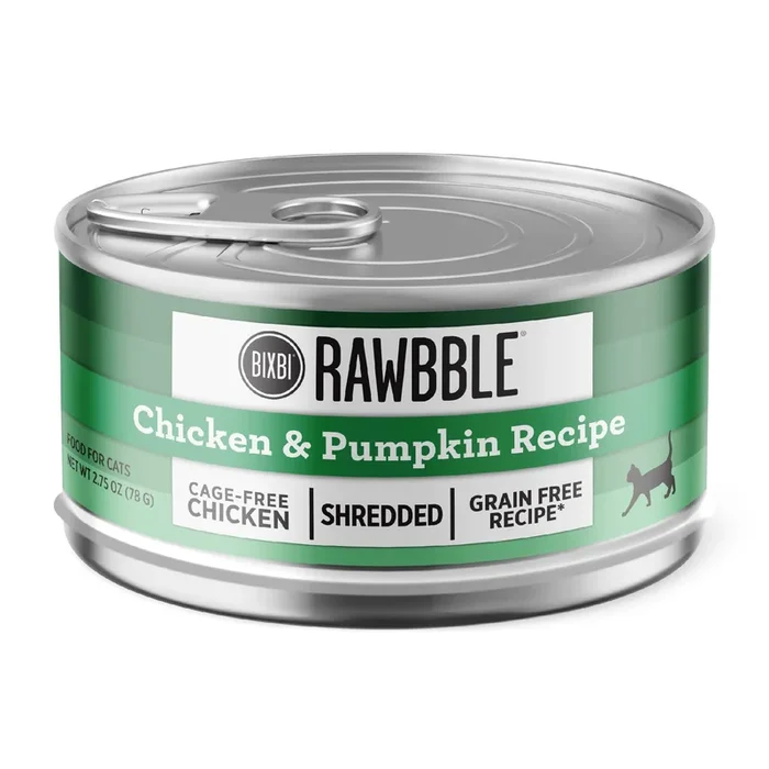 Bixbi Rawbble Shredded Chicken and Pumpkin Canned Cat Food – 2.75 Oz – Case of 24