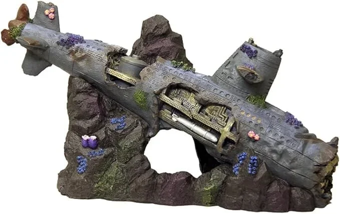 Blue Ribbon Exotic Environments Large Sized Sunken Submarine Tank Accessory