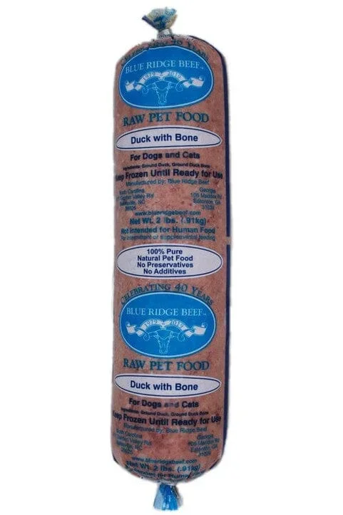 Blue Ridge Beef Frozen Food Duck & Bone Cat and Dog Chubs – 2 lb Chub