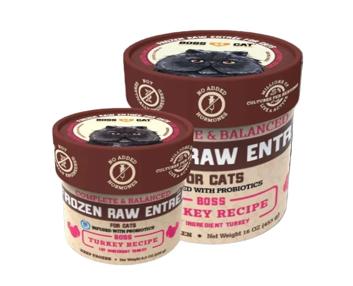 Boss Dog Frozen Complete Raw Turkey Entrees Raw Cat Food – 8 oz Deli Cup
