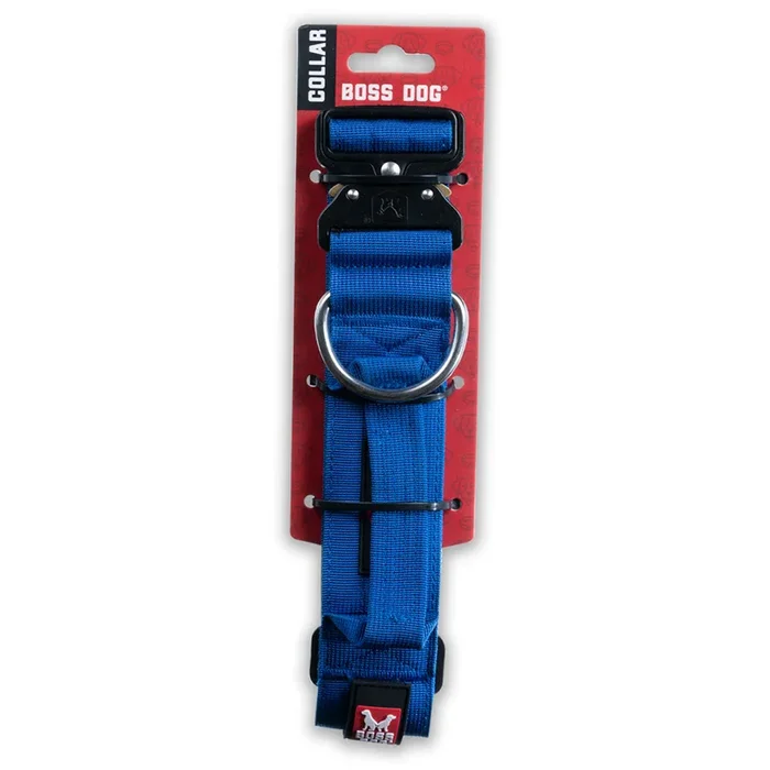 Boss Dog Tactical Collar 1.5″ Wide 15″-18″ Medium Solid Blue