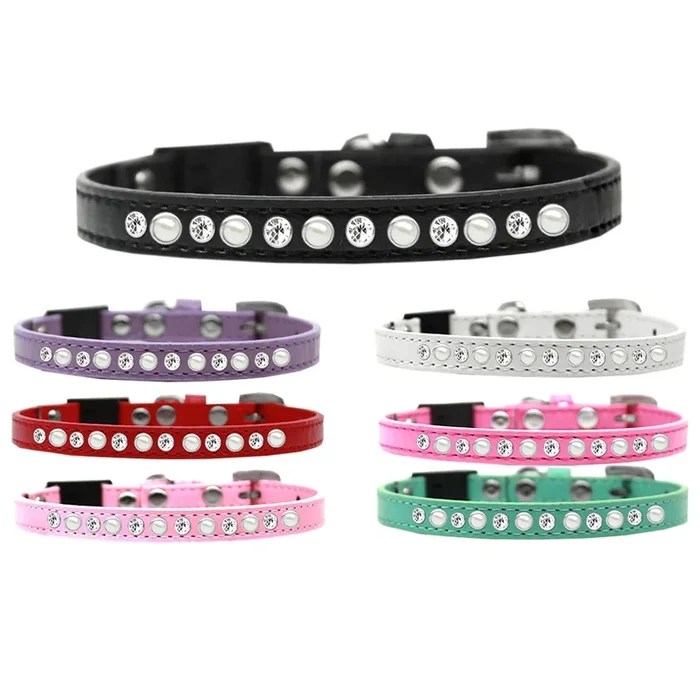 Breakaway Cat Collar, “Pearl & Clear Jewel” Black 14