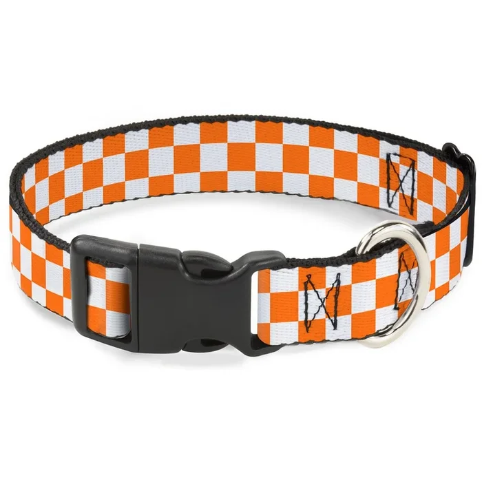 Buckle-Down Plastic Clip Collar – Checker White/Tn Orange – 1.5′ Wide – Fits 16-23′ Neck – Medium