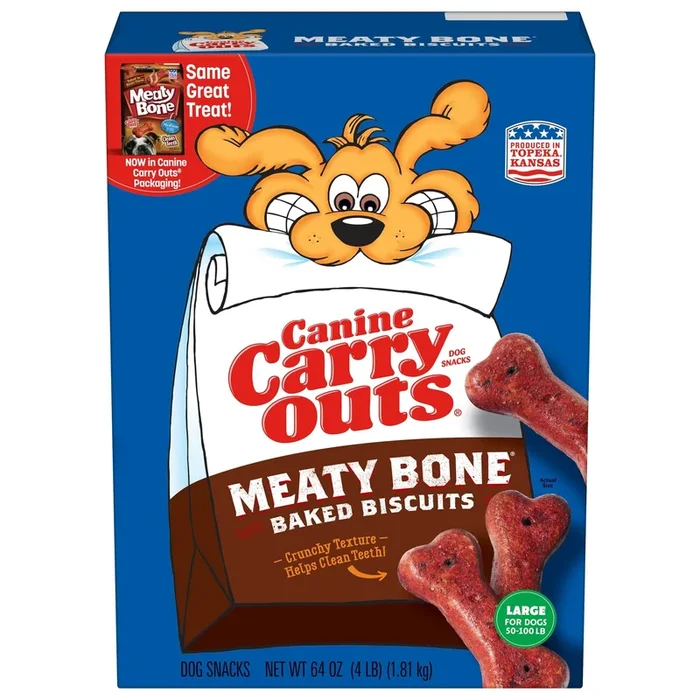 Canine Carry Outs Meaty Bone Baked Biscuits Dog Treats – 64 Oz – Large
