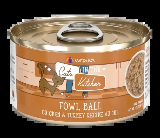 Cats in the Kitchen Fowl Ball Chicken and Turkey Recipe Au Jus Canned Cat Food, 3.2oz