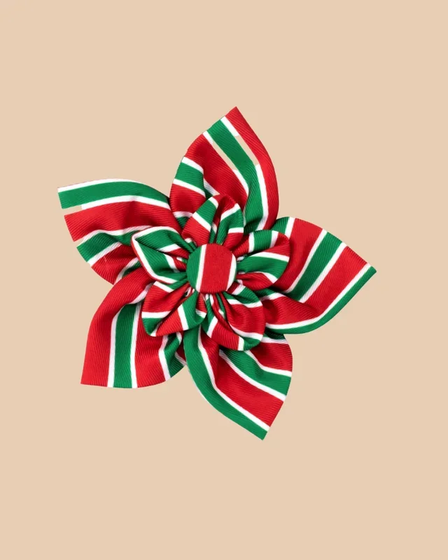 Christmas Collar/Harness Flower in Holiday Stripe
