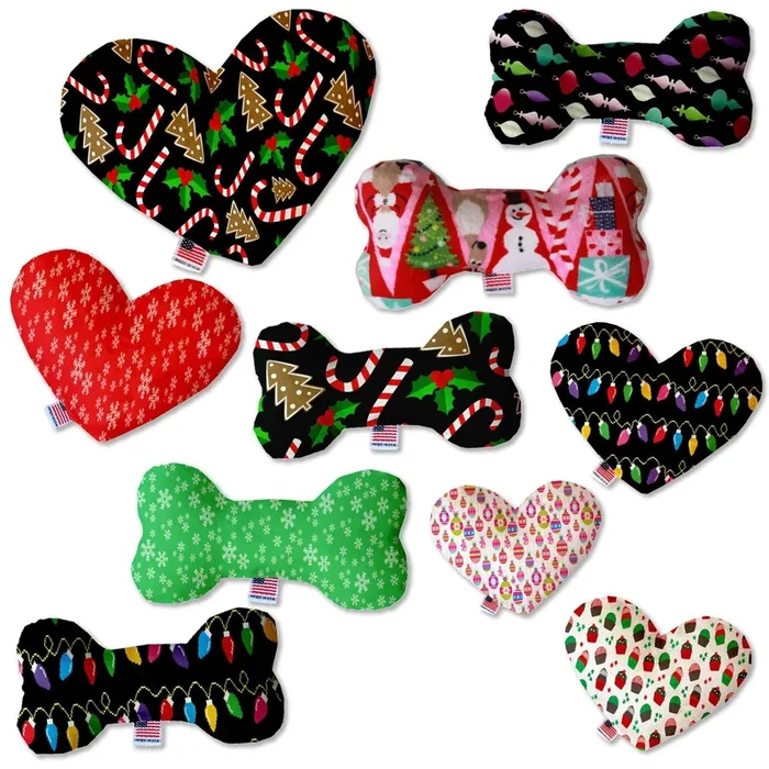 Christmas Pet and Dog Plush Heart or Bone Toy, “Candy Cane Lane Group” (Available in different sizes and 8 different patterns!) ClassicChristmaOrn. 6″ Plush Heart