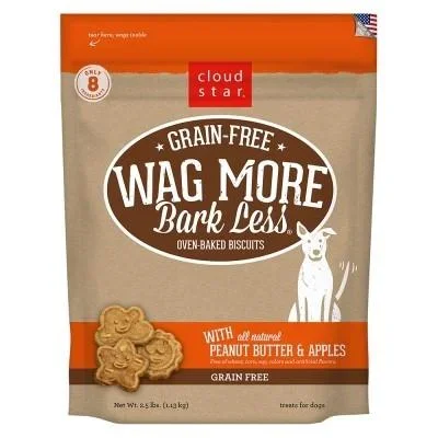 Cloud Star Grain-Free Wag More Bark Less Value Size Peanut Butter & Apple Oven Baked Biscuit Dog Treats – 2.5 lb Bag