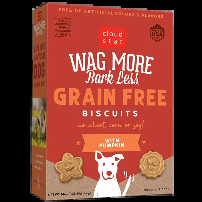 Cloud Star Wag More Bark Less Oven Baked Grain Free Pumpkin Dog Treats, 14oz