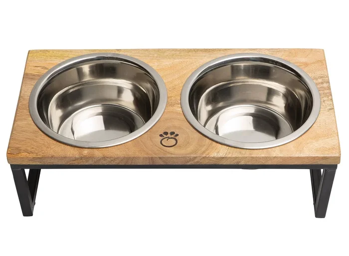 Comedero elevado de madera y metal para mascotas GF