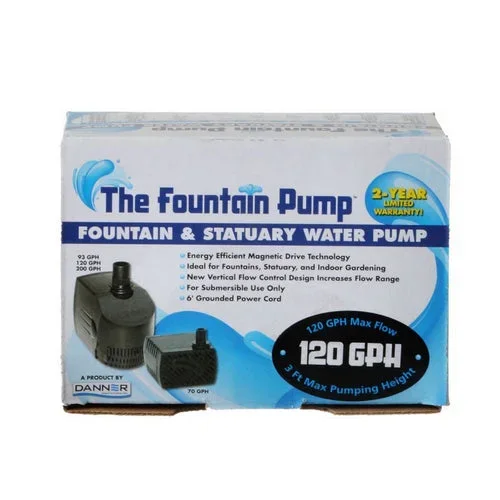 Danner, Danner Fountain Pump Magnetic Drive Submersible Pump, SP-120 (120 GPH) with 6′ Cord