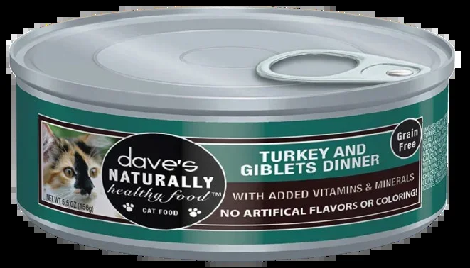 Dave’s Pet Food Naturally Healthy Grain Free Turkey & Giblets Dinner Canned Cat Food, 5.5 oz