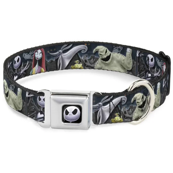 Dog Collar Seatbelt Buckle Nightmare Before Christmas 4 Character Group Cemetery Scene 16 To 23 Inches 1.5 Inch Wide