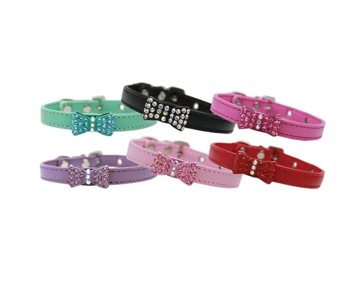 Dog, Puppy & Pet Fashion Collar, “Bow-Dacious Crystal” Aqua 14