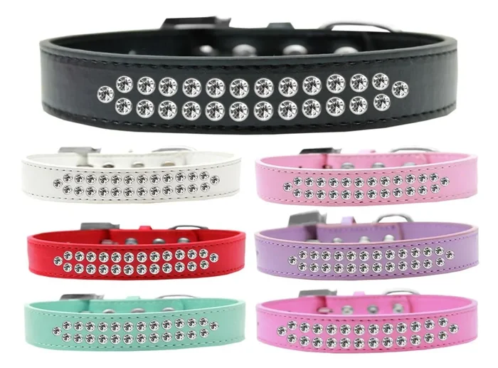 Dog, Puppy & Pet Fashion Collar, Two Row Clear Crystal Rimsets Light Pink 18