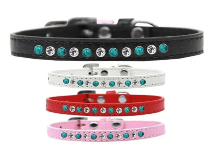 Dog, Puppy and Pet Fashion Collar, Premium Southwest Turquoise Pearl & Clear Crystals Light Pink 12