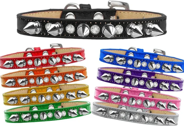 Dog, Puppy and Pet Ice Cream Collar, Crystal & Silver Spikes Blue 12