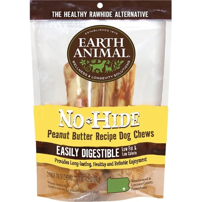 Earth Animal Dog Chews NO HIDE Peanut Butter – 4 Inches – 2 Pack