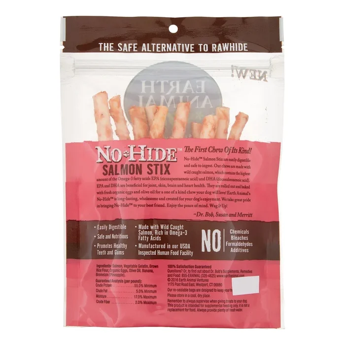 Earth Animal Dog Chews NO HIDE STIX Salmon – 10 Count