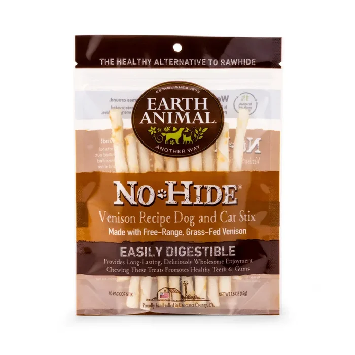 Earth Animal Dog Chews NO HIDE STIX Venison – 10 Count