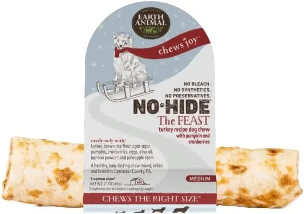 Earth Animal Holiday NO HIDE Feast Dog Chews – 7 Inches – 24 Count