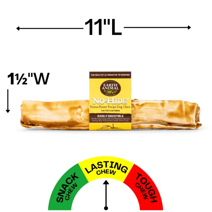 Earth Animal Peanut Butter No-Hide Wholesome Dog Chews – Large, 11″